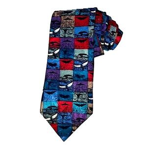 Vintage silk tie, Wembley Endangered Species, whales theme, multi coloured